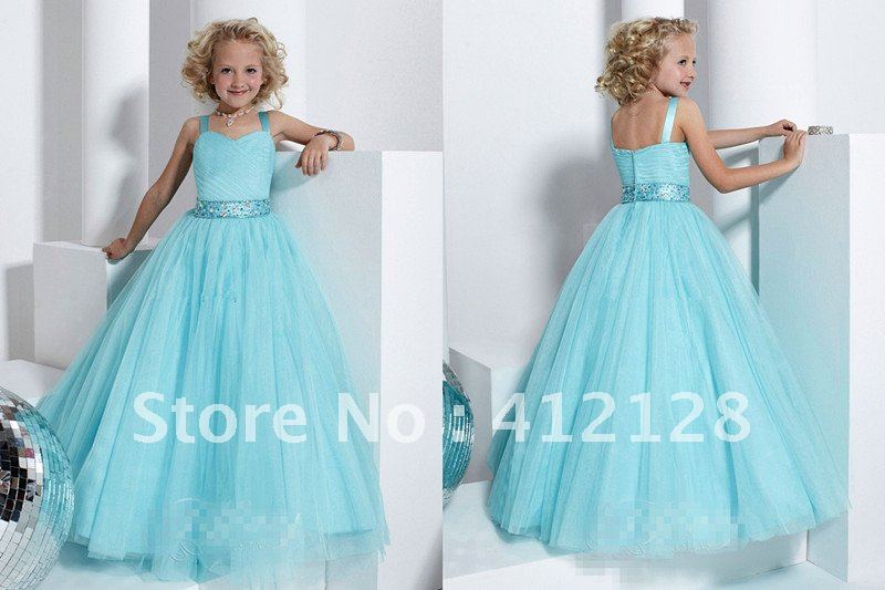 F315 A-line Spaghetti Strap Organza Flower Girl Dresses Rhinestone Beaded Ankle Length For Party or Christmas