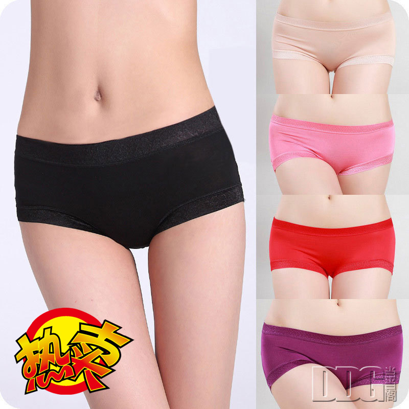 F4012 hot-selling high quality modal plus size broad-brimmed mid waist female trigonometric lace panties