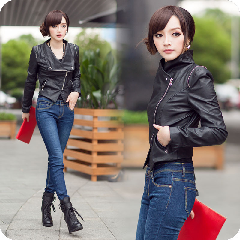 F4211 2012 female short design slim short design water washed leather PU clothing