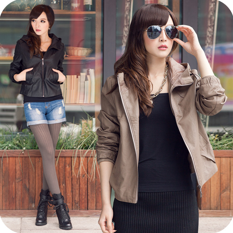 F4224 2013 female with a hood long-sleeve slim water washed leather short design PU clothing outerwear