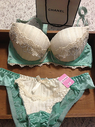 Fabric water-soluble carved ladies mint 3 breasted white push up bra underwear set