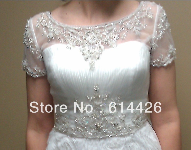 factory custom made short sleeve lace beading wedding jacket bridal top clothes retail and wholesale