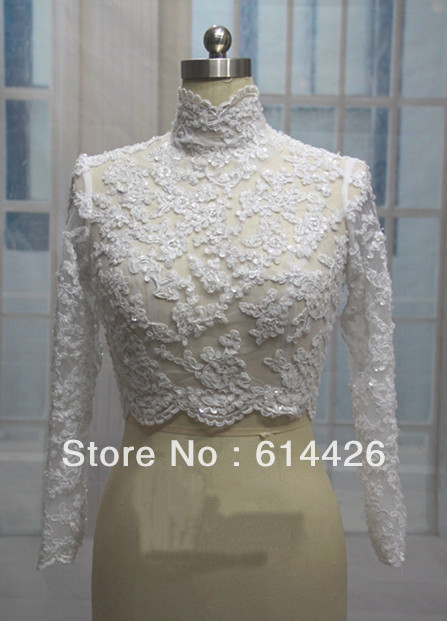 Factory Custom made White Ivory Lace Wedding Jacket Bridal Party Long Sleeve Wrap retail and wholesale