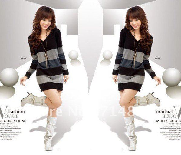 Factory direct 2012 Winter Women Wholesale 9989 cotton long paragraph long-sleeved V-neck t skirt sweater