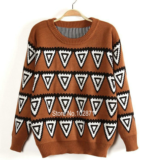 Factory direct ladies Inverted triangle pattern geometry loose women sweater