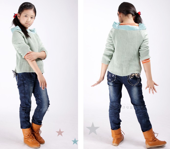 Factory direct sale South Korea version fashion children thicken warm autumn and winter jeans free shipping
