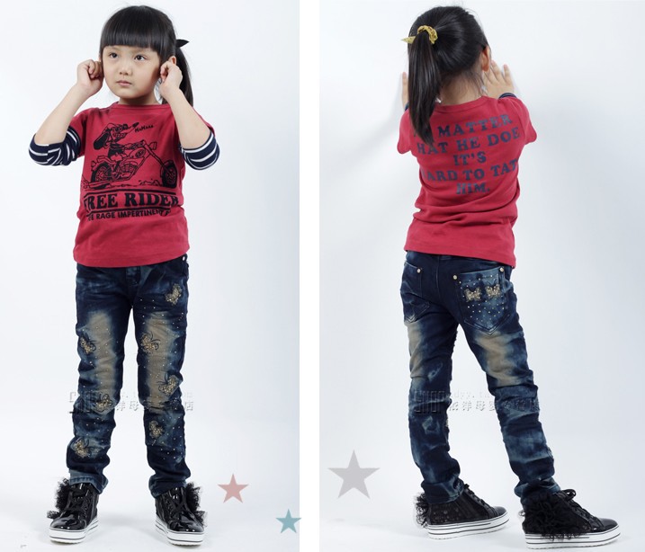 Factory direct sale South Korea version fashion children thicken warm autumn and winter jeans free shipping
