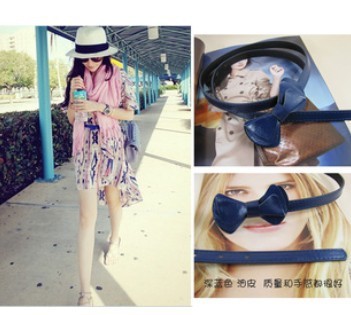 Factory direct Wolesale Women Colored Bow  PU Leather Belt Skinny Belt 2 colors