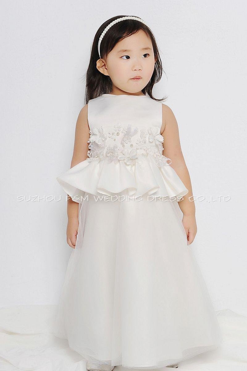 Factory outlet center F&M 2013Satin flower girl dress embellished with an assortment of flowers&beading&ribbon flower girl dres