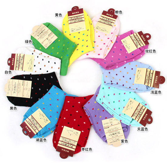 factory promotion 20pc/lot wholesale ladies 100% cotton knitted socks / women high quality colorful dot anklets sport socks