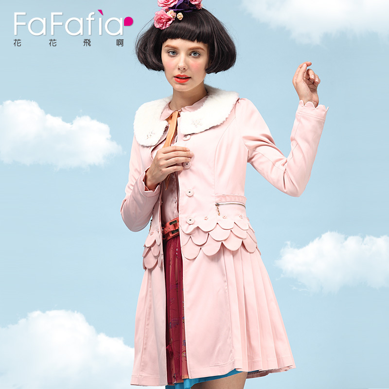 Fafafia 2012 female fur collar scales flower slim waist long design trench