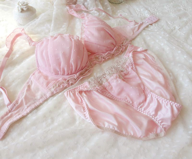 Fairy chiffon velvet dot bra set push up underwear set