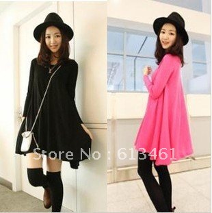 Fall and winter clothes new 2012 ladies wild round neck knitted the - irregular hem bottoming long-sleeved dress