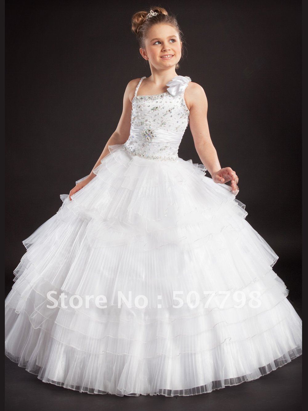fall collection layered tulles wedding pageant dress ,6-13custom made asymmetrical shoulders dimonds children ball gown