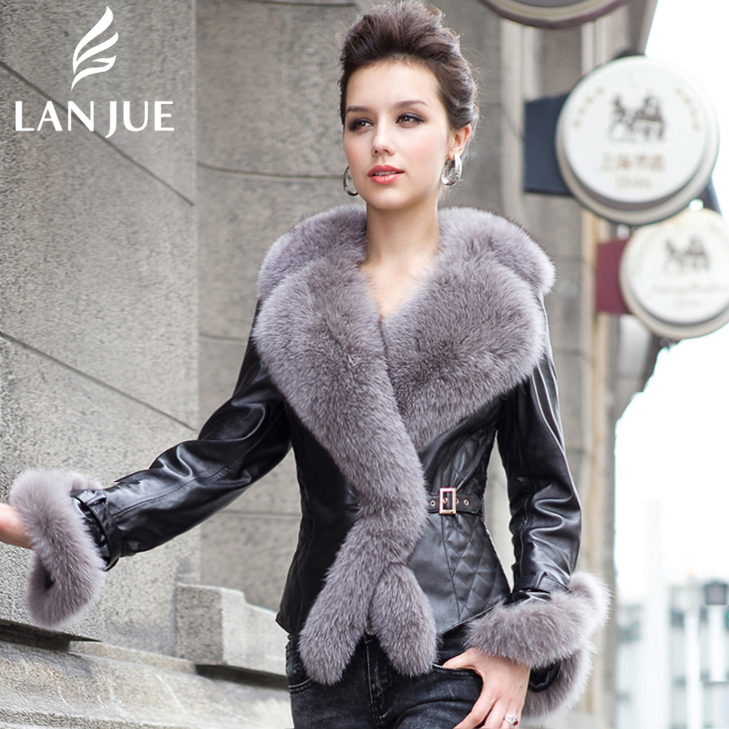 False one Compensate Ten!women's Genuine leather ultralarge fox fur down coat female short design slim sheepskin down coat