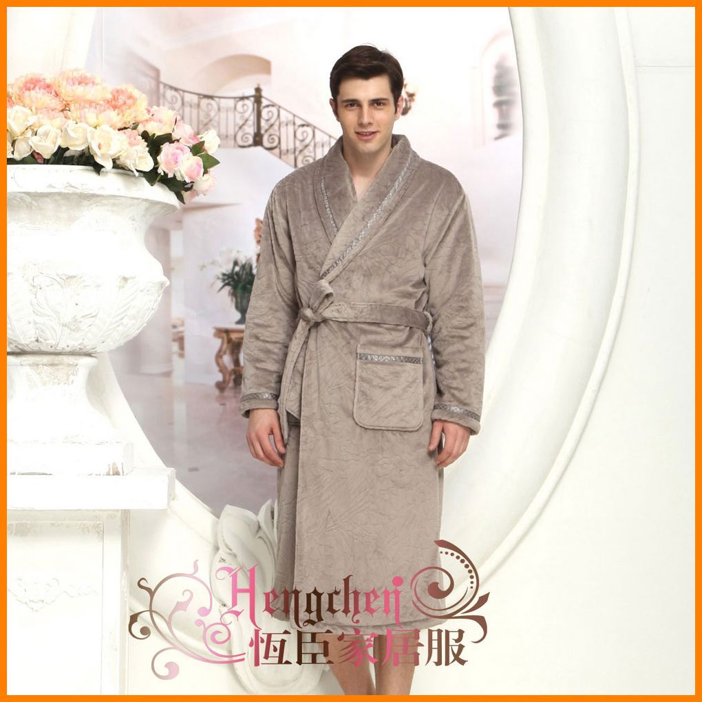 Famille lounge male autumn and winter super soft velvet flower cotton-padded robe 14761