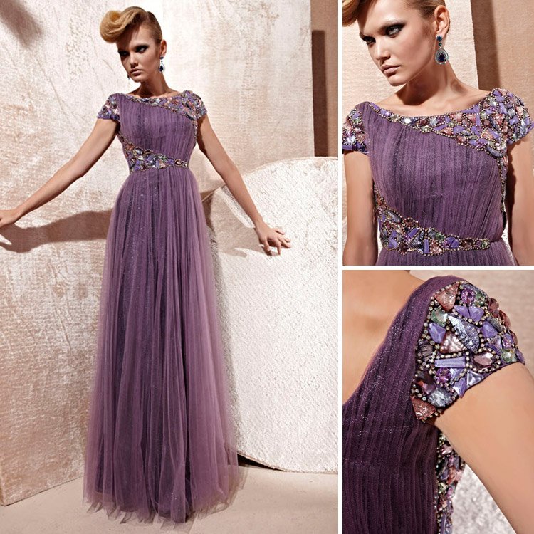 Famous Design New Style 2013 Fashion Long Evening Dress  Cap Sleeve Prom Dresses