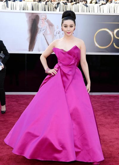 Fan Bingbing 2013 Oscar Dress A Line Hot Pink Celebrity Red Carpet Dress OS002