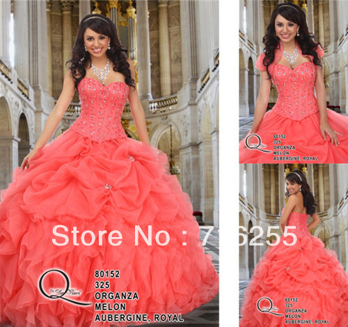 Fangle 2013 Sweetheart Floor Length Organza Beaded Ball Gown Quinceanera Dresses With Jacket Custom