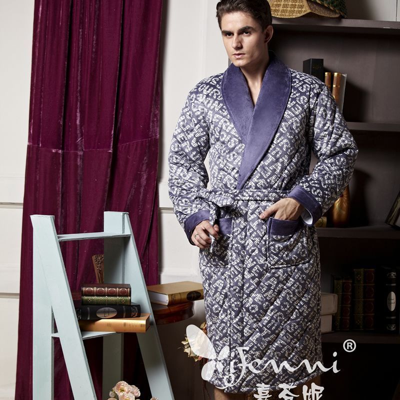 Fanny cotton-padded robe male winter sleepwear thickening coral fleece cotton-padded sleepwear cotton-padded jacket lounge set