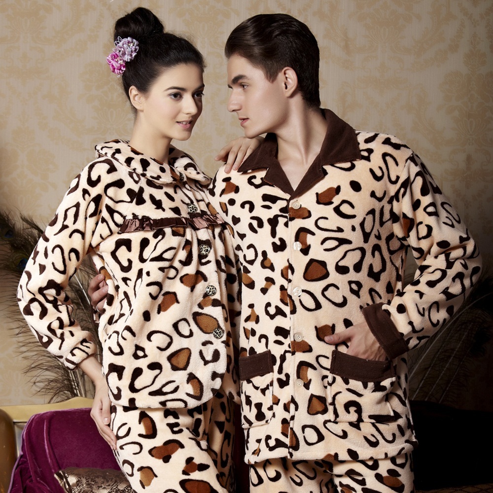 Fanny sleepwear thick coral fleece lovers sleepwear thickening winter lounge set leopard print sleepwear