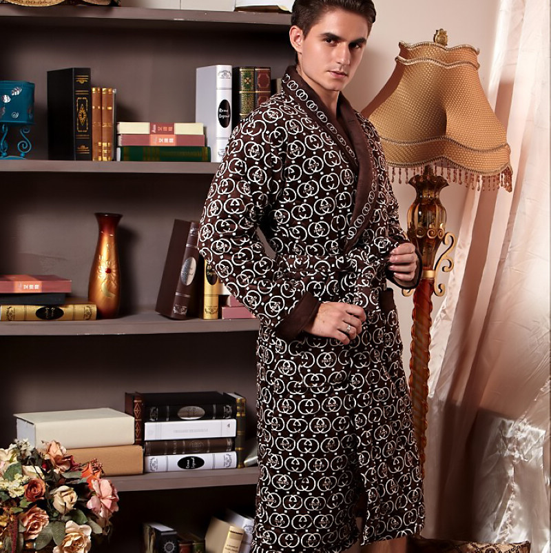 Fanny winter thickening cotton-padded coral fleece bathrobe lacing sleepwear lounge male robe