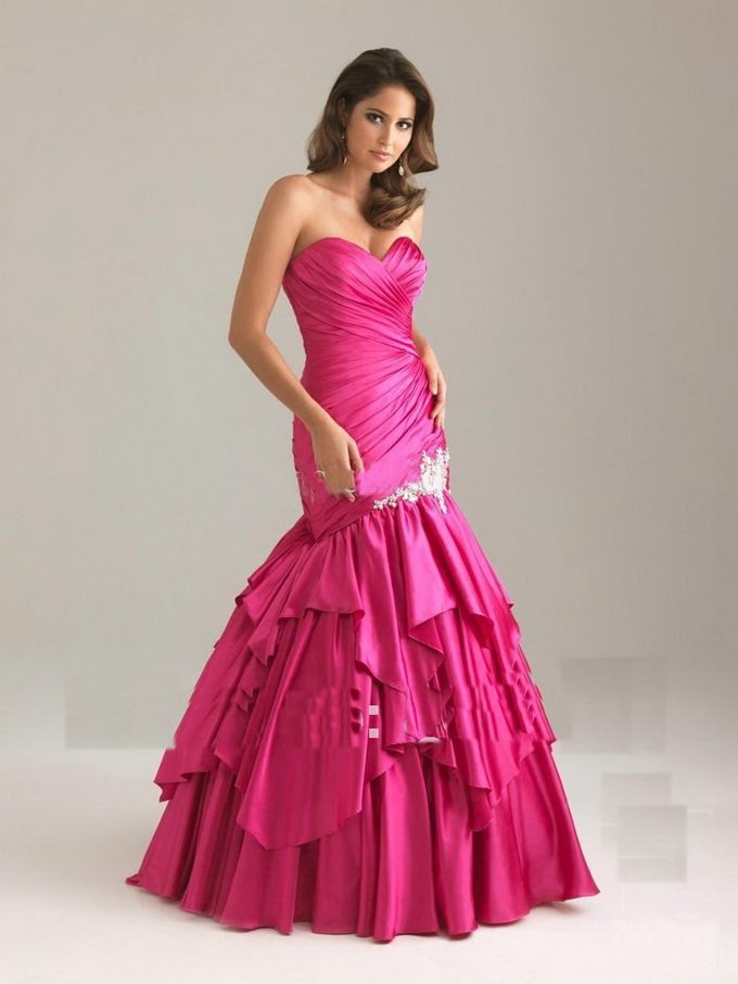 Fantastic Mermaid Sweetheart Beaded Applique Silver Long Prom Dress Pink