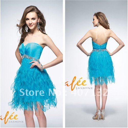 Fantastic Sweetheart Beaded Ice Blue Knee Length High Low Cocktail Dress
