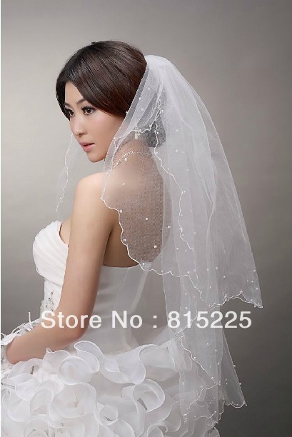 Fascinating Classy Two Layer Tulle Fabric Fingertip Length Beaded Ruffle Wedding Accessories Dercoation Veils Wedding