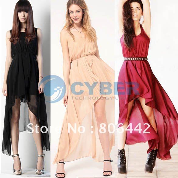 Fashin Women's Sexy Sleeveless Chiffon Irregular  Asymmetrical Dress Free Shipping