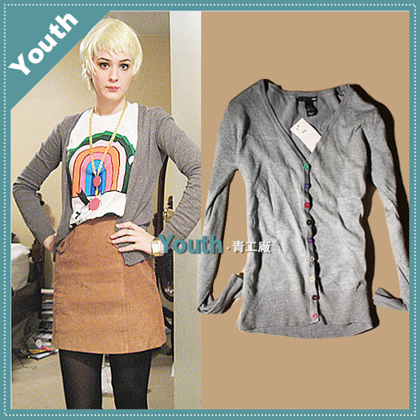 Fashion 2011 autumn color buckle V-neck long-sleeve sweater cardigan sweater 5