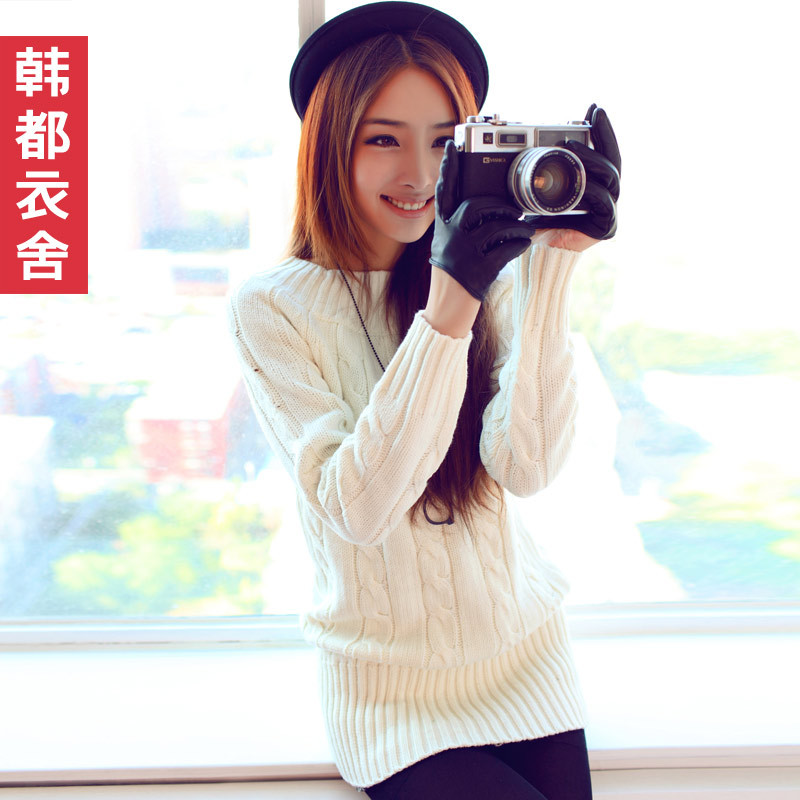 Fashion 2012 autumn and winter female solid color o-neck long-sleeve medium-long slim sweater d9268 free shipping