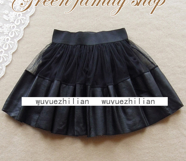 Fashion 2012 autumn high waist classic stripe puff skirt lace leather skirt patchwork bust skirt yarn skirt