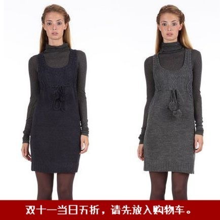 Fashion 2012 autumn slim sleeveless slim waist vest cutout knitted one-piece dress long design sweater