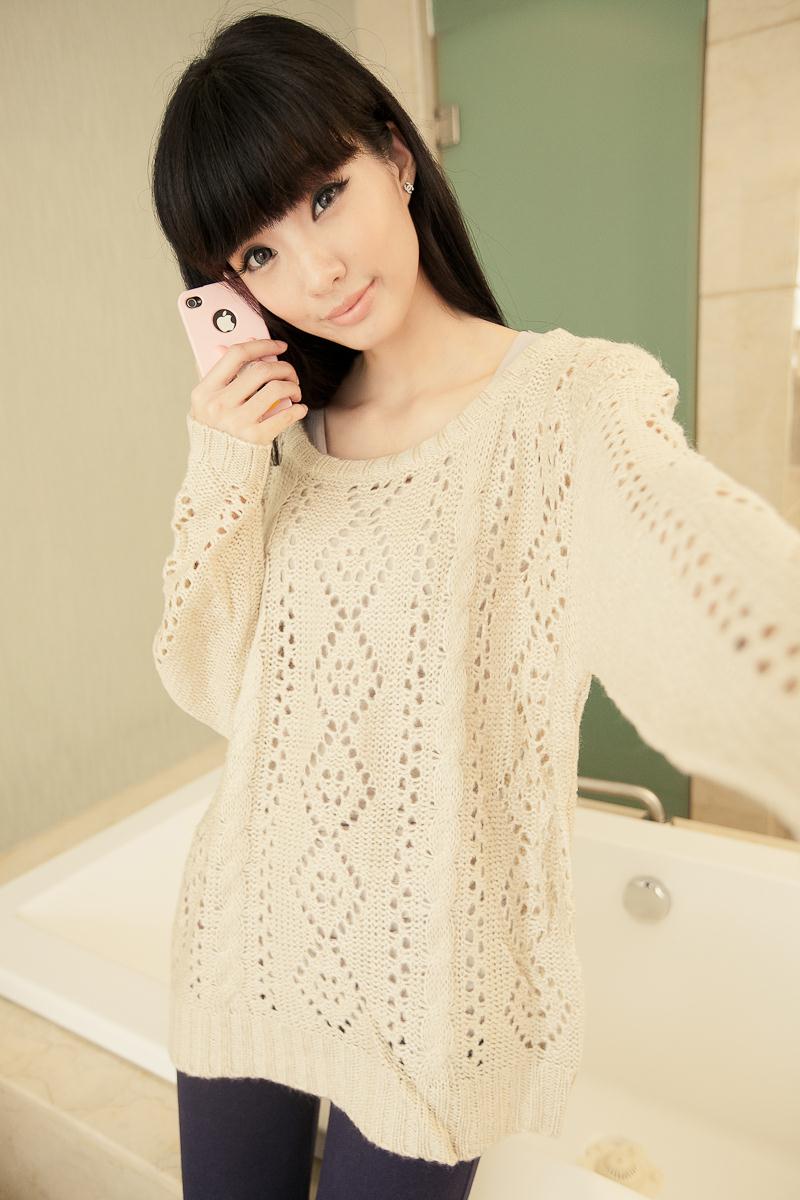 Fashion 2012 autumn vintage loose medium-long cutout sweater shirt sweater