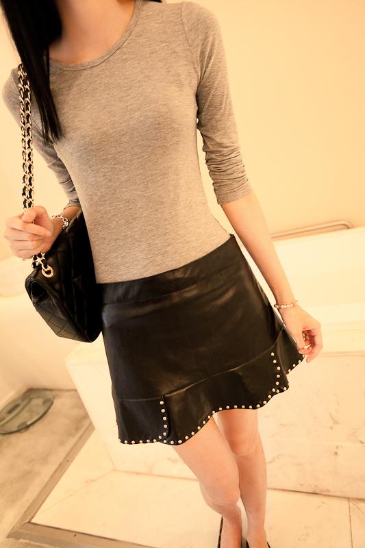 Fashion 2012 autumn women's skirt vintage leather short bust a-line skirt rivet/PU