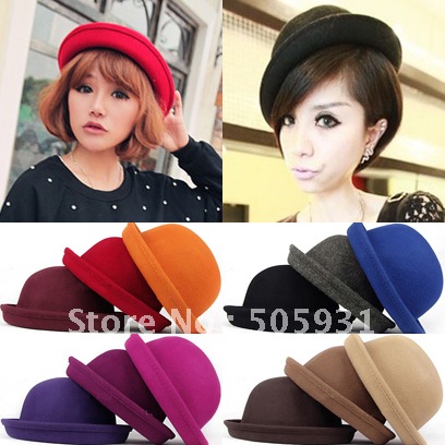 Fashion 2012 elegant small fedoras woolen hat, vintage small round hat, women winter hat. 10pcs 1 lot, free shipping