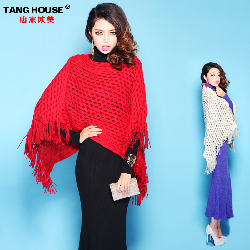 Fashion 2012 female brief all-match chromophous mesh cutout tassel scarf cloak cape