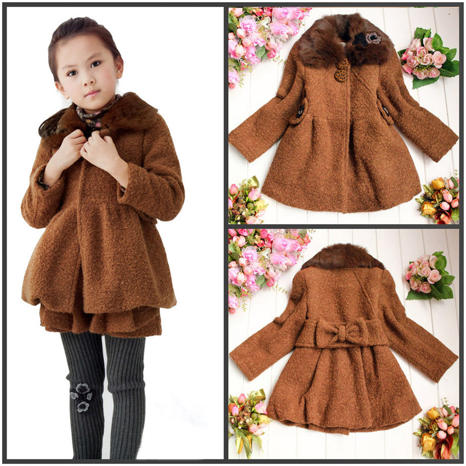 Fashion 2012 girls clothing fur collar cotton-padded trench outerwear wool overcoat 1369 winter
