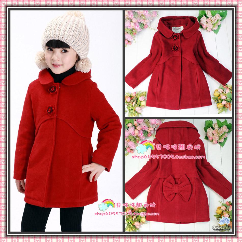 Fashion 2012 girls clothing thickening wool fleece with a hood trench outerwear cotton-padded overcoat