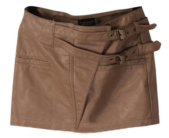 Fashion 2012 motorcycle vintage retro finishing PU double buckles slim hip slim miniskirt leather skirt nude color