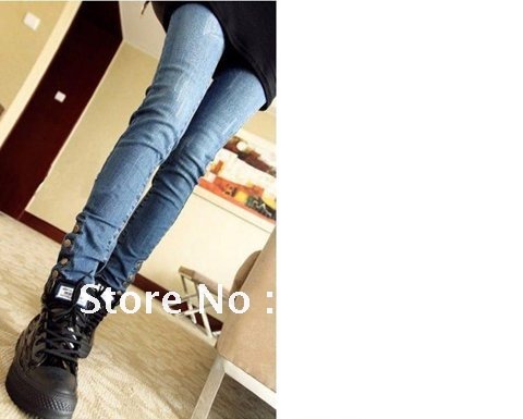 Fashion 2012 New brand women skinny Jeans, Pencil pants with 4 botton design on leg open Free shipping
