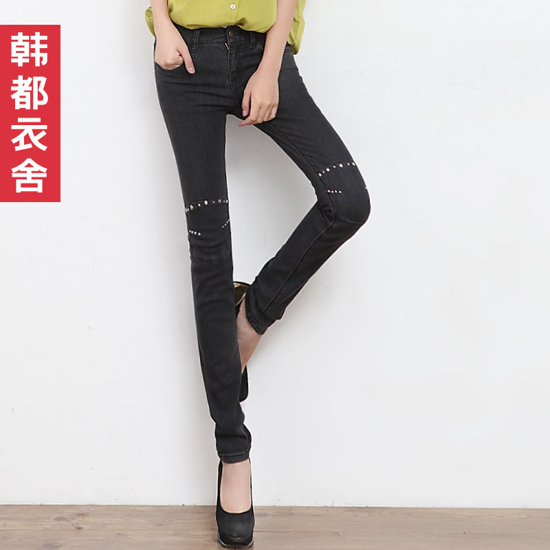 FASHION 2012 rivet slim female skinny jeans ou2035 Free shipping