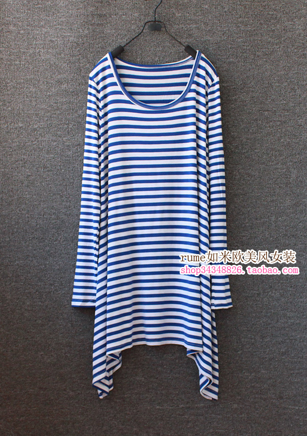 Fashion 2012 spring and autumn irregular sweep stripe long-sleeve Women t-shirt dress one-piece dress
