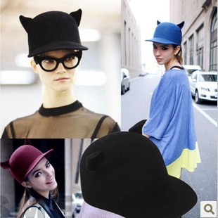 Fashion 2012 street style little demon of ear pure woolen flat brim hat