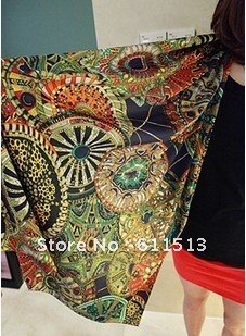 Fashion  2012 summer Bohemia Chiffon printing shawl, 100% silk,freeshipping