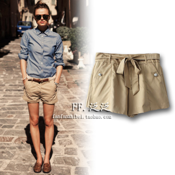 Fashion 2012 summer casual khaki shorts overalls female vintage button