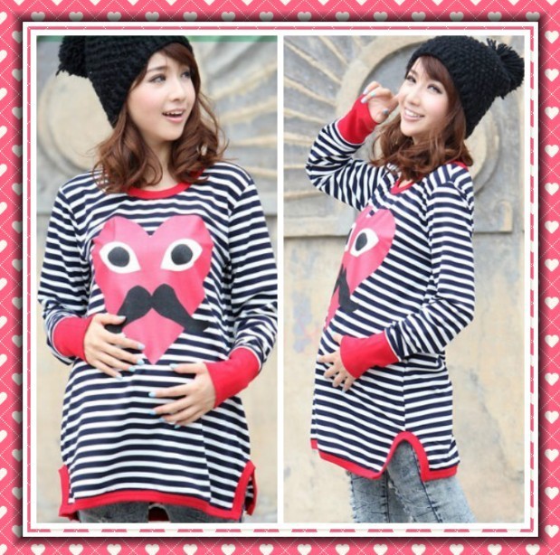 Fashion 2012 summer maternity clothing stripe love long design t-shirt