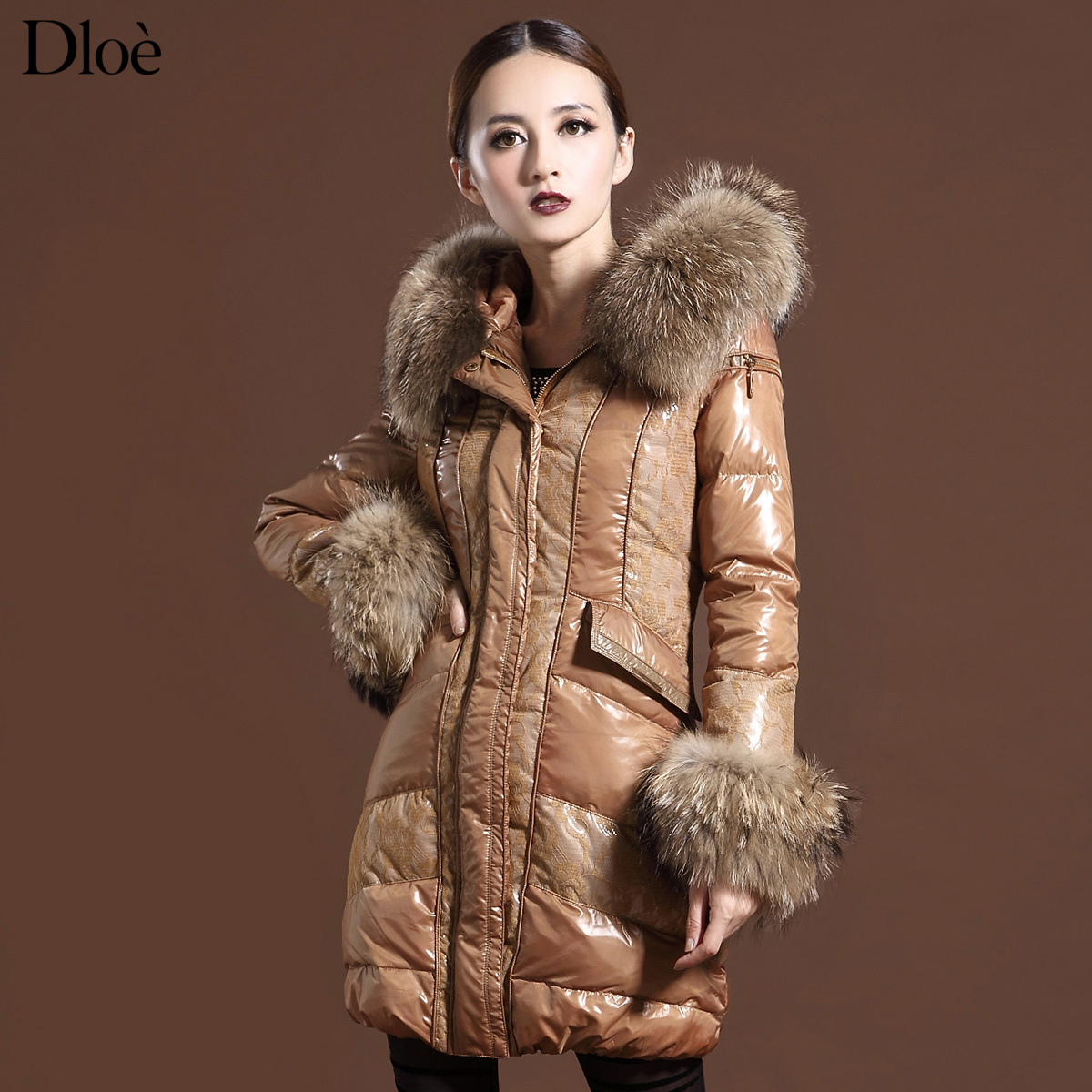 Fashion 2012 Winter female luxury fur collar slim medium-long down coat