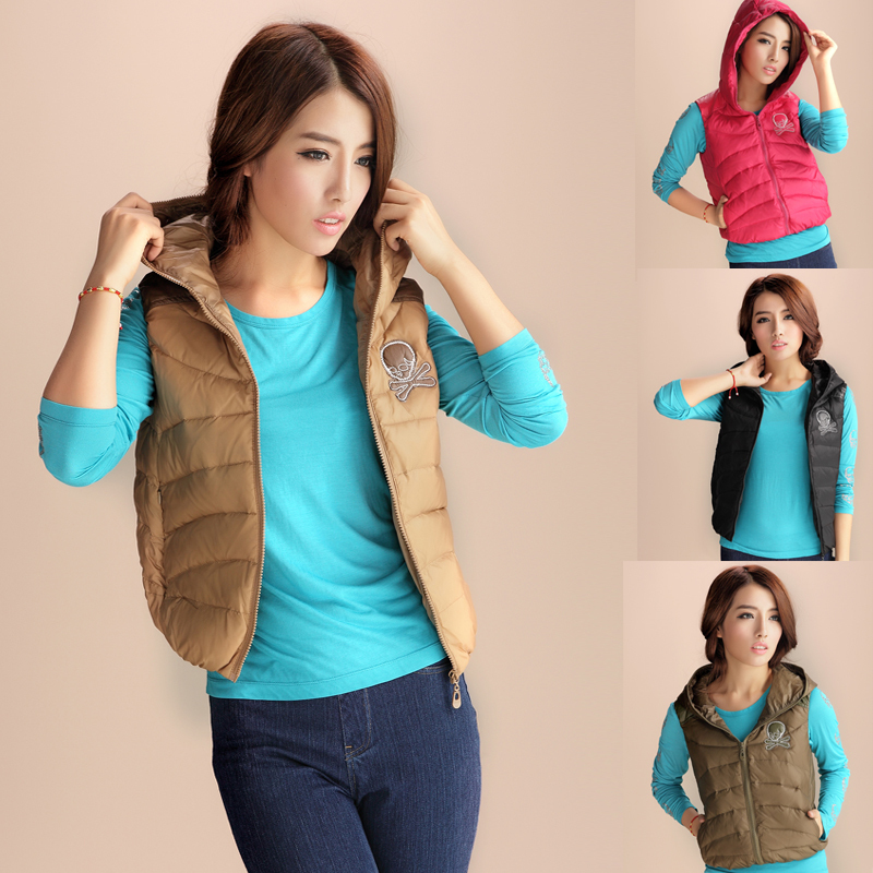 Fashion 2012 Winter Women's PU Fox Diamond Zipper Short Design Slim With A Hood Down Vest